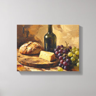 Impressão Em Tela Pão de Queijo Vinho Uvas Pintura de arte abstrata