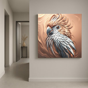 Impressão Em Tela Papagaio Cacatua de Metal Líquido Cobre Dourado Pr