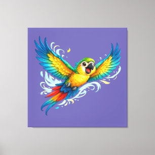 Impressão Em Tela Papagaio Colorido Feliz em Voo Design de Pássaro K