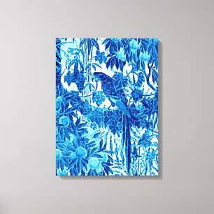 Impressão Em Tela Papagaio em um Prédio da Selva, Azul Indigo e Bran