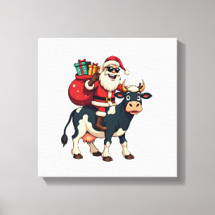 Impressão Em Tela Papai Noel Bigfoot Vintage Montado em Vaca Natal D