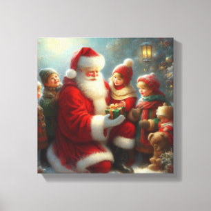 Impressão Em Tela Papai Noel de Natal com Crianças 2