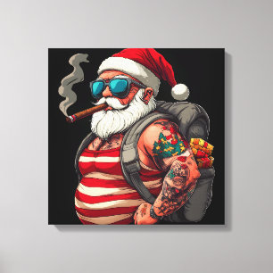 Impressão Em Tela Papai Noel de Natal Tatuado Rebelde de Rua