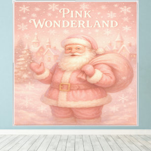 Impressão Em Tela Papai Noel do Encantado Mundo Cor-de-Rosa