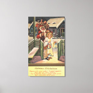 Impressão Em Tela Papai noel e anjo com lanterna