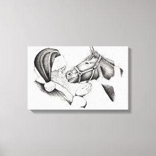 Impressão Em Tela Papai Noel e Cavalo de Pintura de Natal