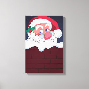 Impressão Em Tela Papai Noel em Chaminé