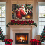 Impressão Em Tela Papai Noel em frente a uma Lareira<br><div class="desc">Esta pintura acrílica retrata uma representação clássica e emocionante de Papai Noel em um feriado festivo. Papais noeis ficam em frente a uma lareira brilhante adornada com uma vibrante terra de verde, sagrado e bagas vermelhas. Meias vermelhas e brancas penduram-se perfeitamente na manta, criando uma atmosfera acolhedora e alegre. Uma...</div>