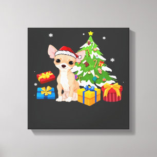 Impressão Em Tela Papai Noel Engraçado Chihuahua Cachorro Árvore de