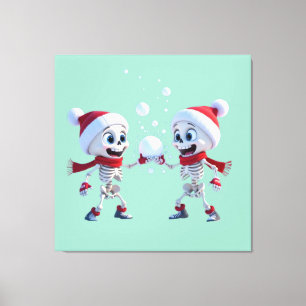 Impressão Em Tela Papai Noel Esqueletos Engraçados em uma Batalha de