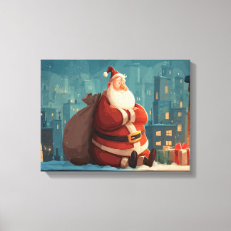 Impressão Em Tela Papai Noel Fazendo uma Pausa no Telhado – Noite de