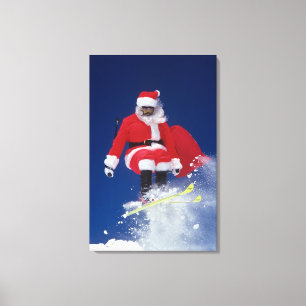 Impressão Em Tela Papai Noel no salto de esquis fora de um cornice