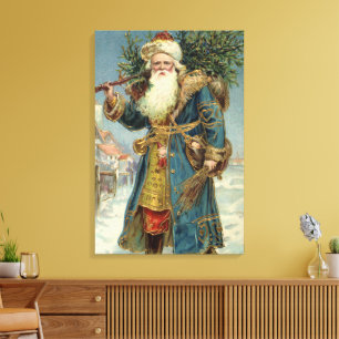 Impressão Em Tela Papai Noel Vitoriano Antigo com Árvore de Natal