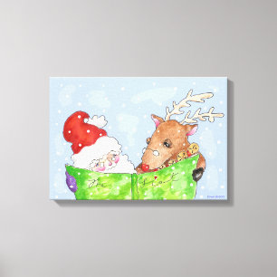 Impressão Em Tela Papais noeis e Rudolf com a lista