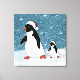 Impressão Em Tela Papais noeis Pinguins Esticados Tela Impressão