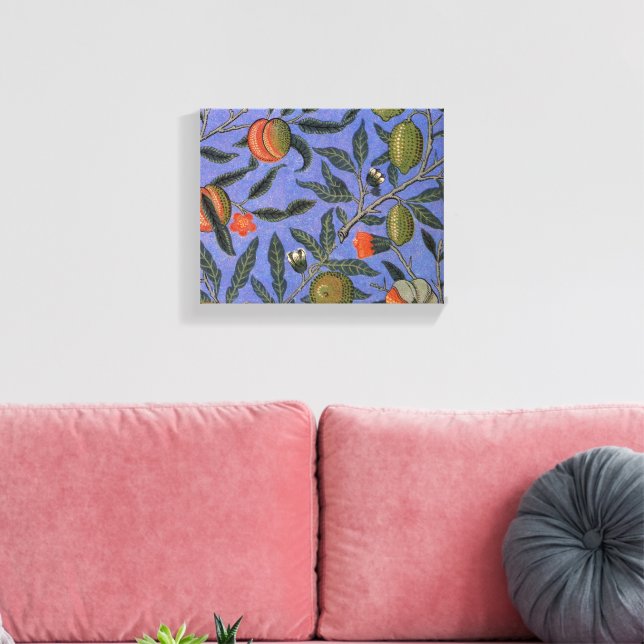 Impressão Em Tela Papel de Parede Colorido Romã Azul William Morris (Insitu(Sala de estar))