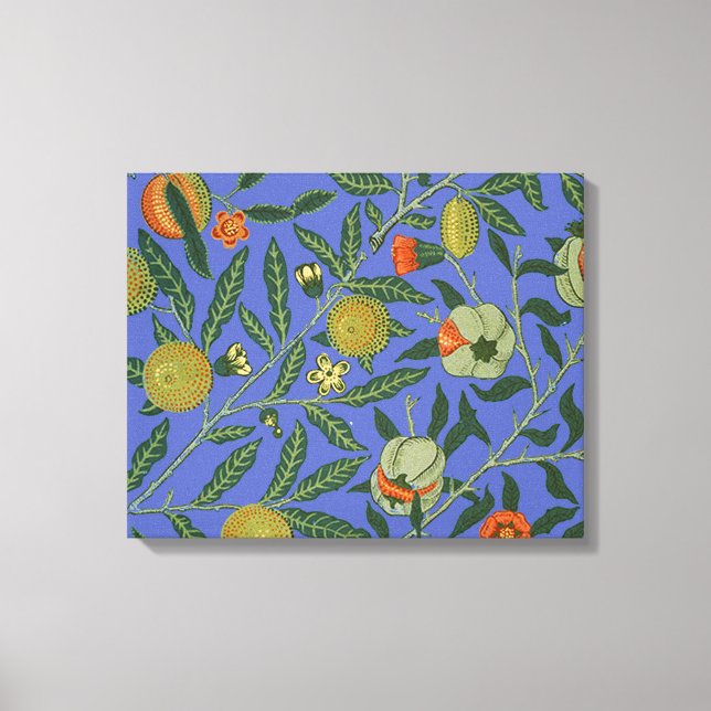 Impressão Em Tela Papel de Parede Colorido Romã Azul William Morris (Frente)