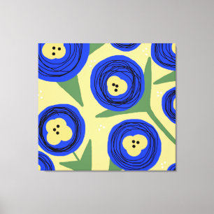 Impressão Em Tela Papoulas Florais Negras Amarelo Azul Abstrato Rabi