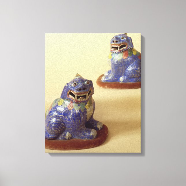Impressão Em Tela Par de cães de cloisonte chineses, século XVIII (Frente)