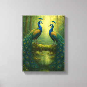 Impressão Em Tela Par Peacock na Floresta Encantada