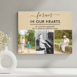 Impressão Em Tela Para sempre em nossos corações Adorando memória 3<br><div class="desc">Canvas personalizada com fotos de memória e mensagem memorial personalizada. O título diz "para sempre em nossos corações" em elegante escrita manual e impressão moderna em maiúsculas. O modelo de foto está pronto para que você adicione 3 das suas fotos queridas e você também pode adicionar seu próprio texto personalizado....</div>