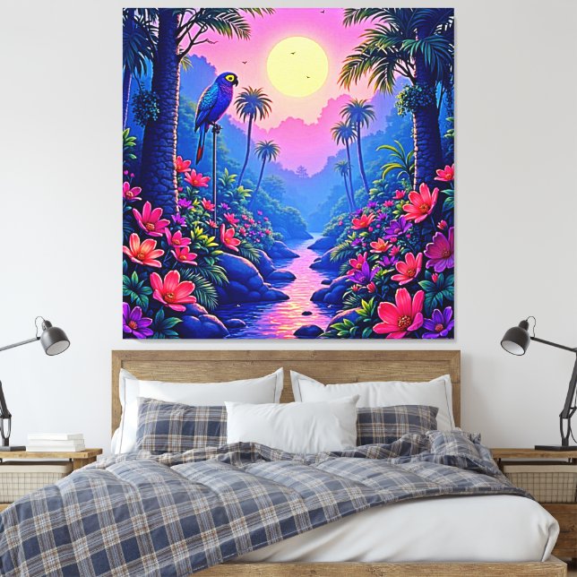 Impressão Em Tela Paraíso Azul-Lua-Selva (Insitu(Quarto))