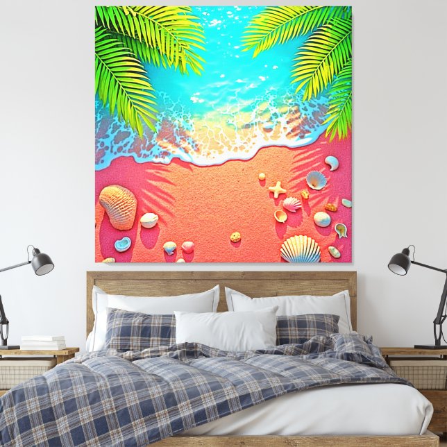 Impressão Em Tela Paraíso da Praia de Areia Rosa Design (Insitu(Quarto))