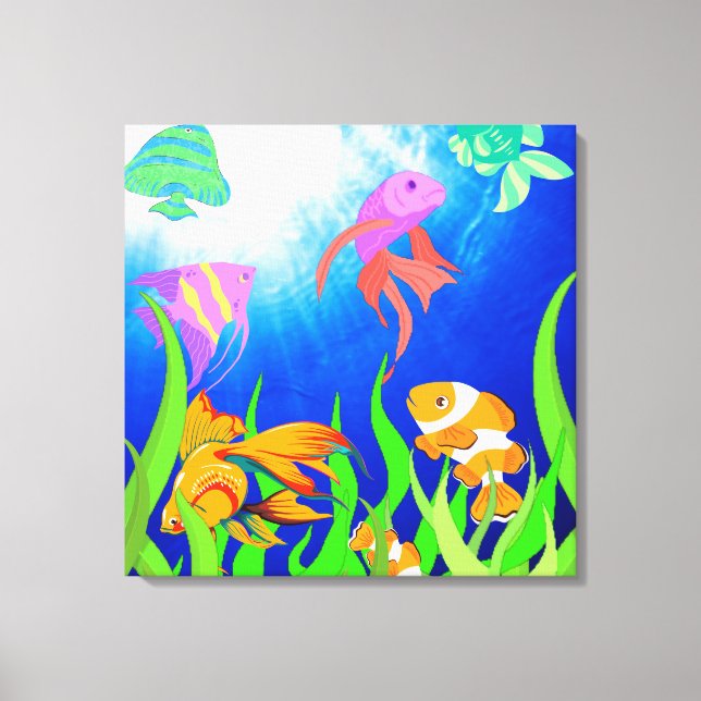 Impressão Em Tela Paraíso de Peixes Tropicais, Oasis Submarino (Frente)