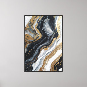 Impressão Em Tela Parede Abstrata com Efeito de Mármore Preto, Branc