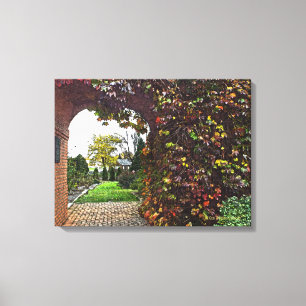 IMPRESSÃO EM TELA PAREDE DE BRICK ARCHEADA DE PORTA/VINHA COBERTA