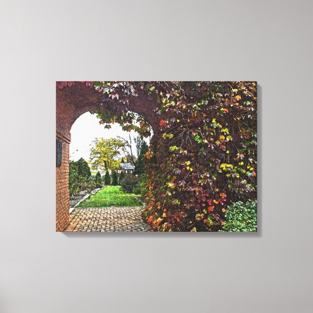 IMPRESSÃO EM TELA PAREDE DE BRICK ARCHEADA DE PORTA/VINHA COBERTA (Frente)