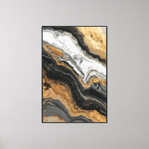 Impressão Em Tela Parede de Mármore Abstrato Fluido Preto, Branco e