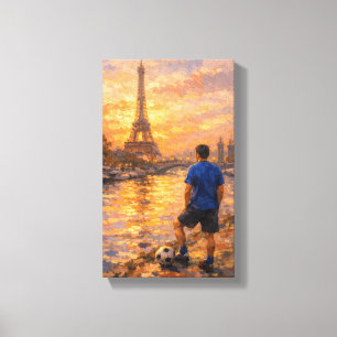 Impressão Em Tela Paris e a Torre Eiffel ao pôr do sol e um futebol