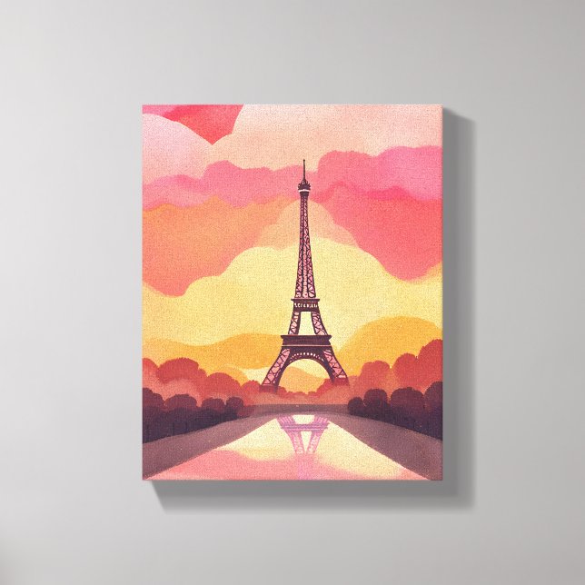 Impressão Em Tela Paris Sunset | Eiffel Tower France Watercolor (Frente)