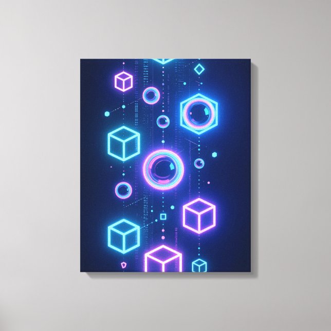 Impressão Em Tela Partículas geométricas brilhavam com luz neon (Frente)