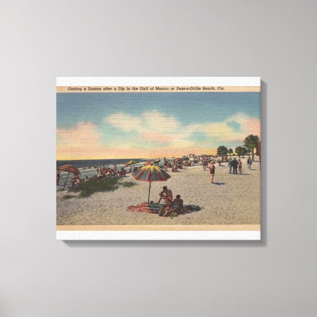 Impressão Em Tela Pass-a-Grille Beach, Florida - Sunbathers on (Frente)