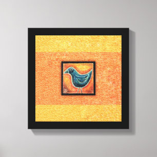 Impressão Em Tela Passarinho Azul em Pastel a Óleo