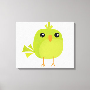 Impressão Em Tela Passarinho Verde Fofo Desenho Animado