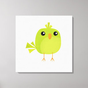 Impressão Em Tela Passarinho Verde Fofo Desenho Animado
