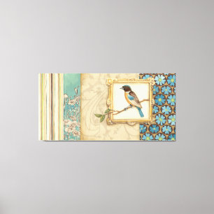 Impressão Em Tela Pássaro Castanho e Azul em um Ramo Olhando para Ci