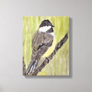 Impressão Em Tela Pássaro Chickadee de casaco preto - pintura acríli
