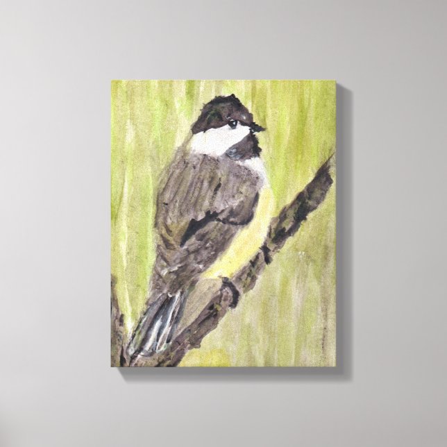 Impressão Em Tela Pássaro Chickadee de casaco preto - pintura acríli (Frente)