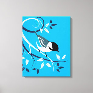 Impressão Em Tela Pássaro Chickadee no Galho