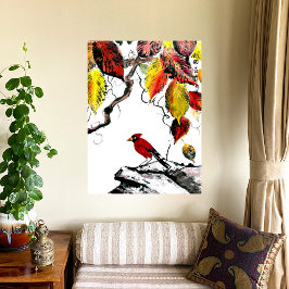 Impressão Em Tela Pássaro Chinês no outono