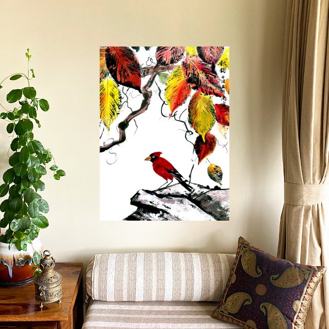 Impressão Em Tela Pássaro Chinês no outono (Criador carregado)