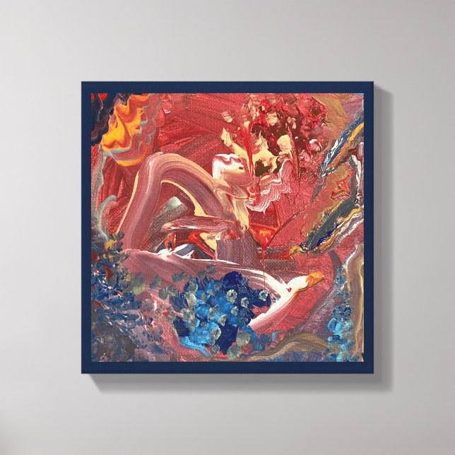 Impressão Em Tela Pássaro e pintura acrílica do lago (Frente)