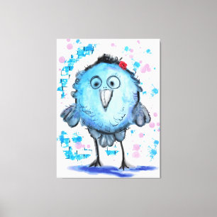Impressão Em Tela Pássaro Engraçado - Aquarela