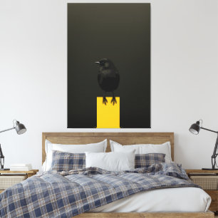 Impressão Em Tela Pássaro Negro sobre um Pedestal Dourado
