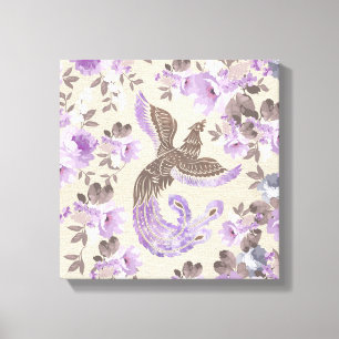 Impressão Em Tela Pássaro Phoenix com flores de aquarela