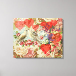 Impressão Em Tela Pássaros do Amor Vintage Antigo Coração